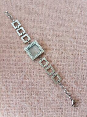 My Journey Locket Bracelet--Silver Tone Locket with Window, Rhinestone Studded